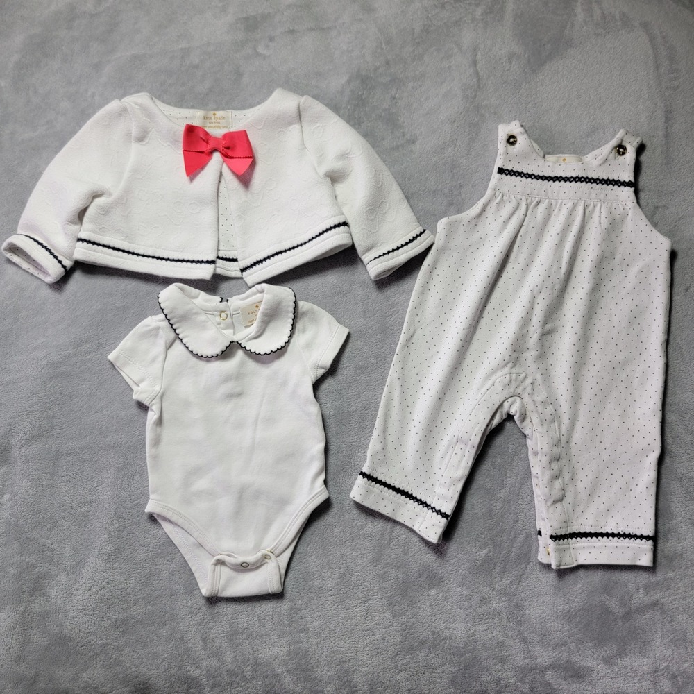 Kate Spade New‎ York Baby Girls 3 Piece Set White Polka Dot 3M Cardigan Romper